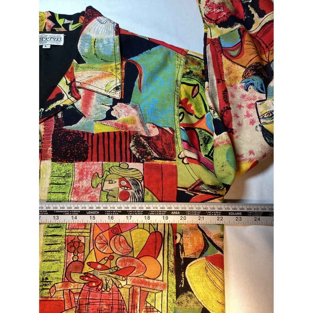Kaktus VTG Picasso Art Jacket Womens L Linen Blend Boho Eclectic Retro - Picture 7 of 8